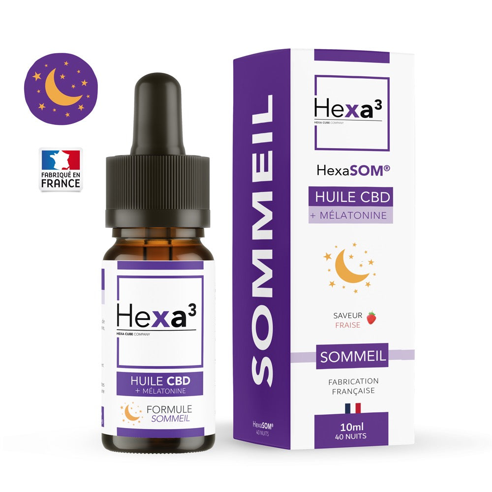 Huile CBD + Mélatonine 2000mg Sommeil 40 nuits Fraise 10ml HexaSOM